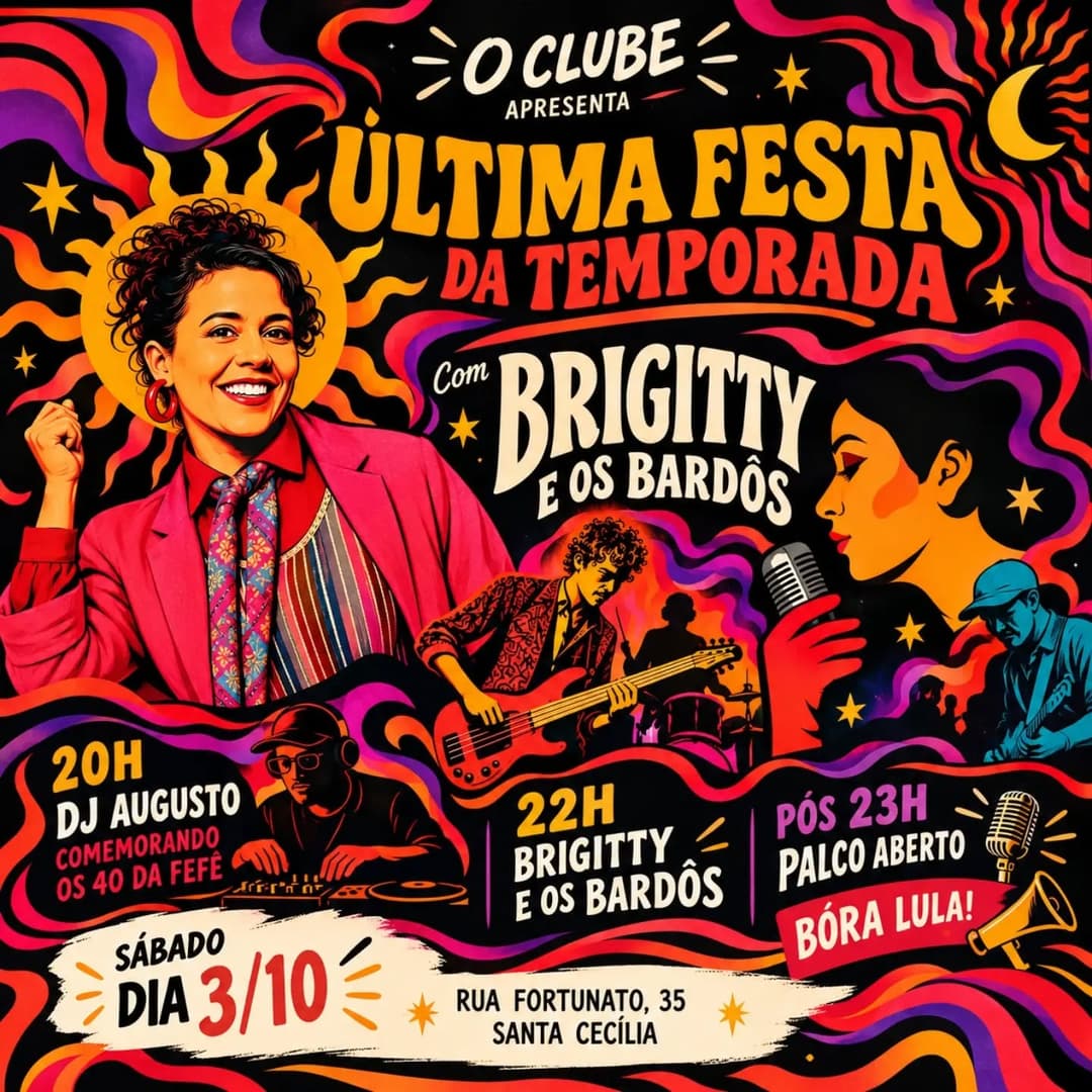 Flyer de DJ Augusto e Brigitty e os Bardôs
