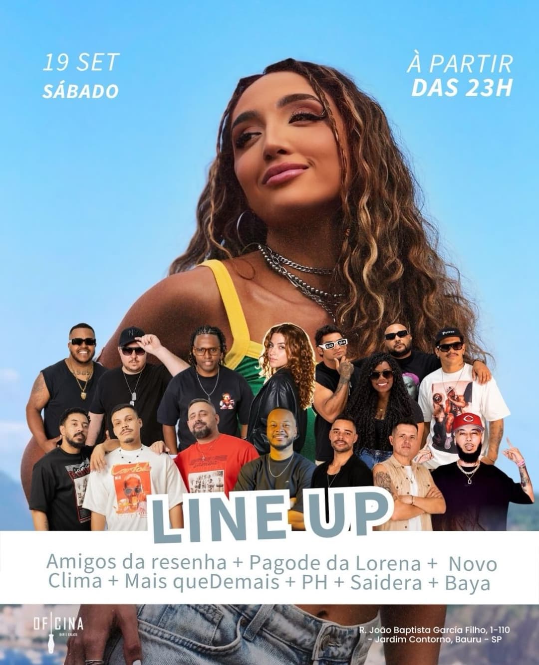 Flyer de Pagode da Lorena, Grupo Novo Clima e mais 4 artistas