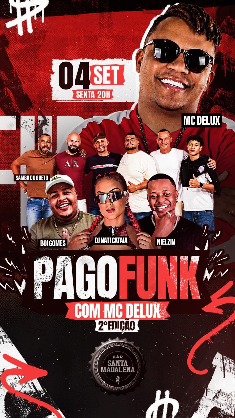 Flyer de Boi Gomes, MC Delux, Samba do Gueto e mais 2 artistas