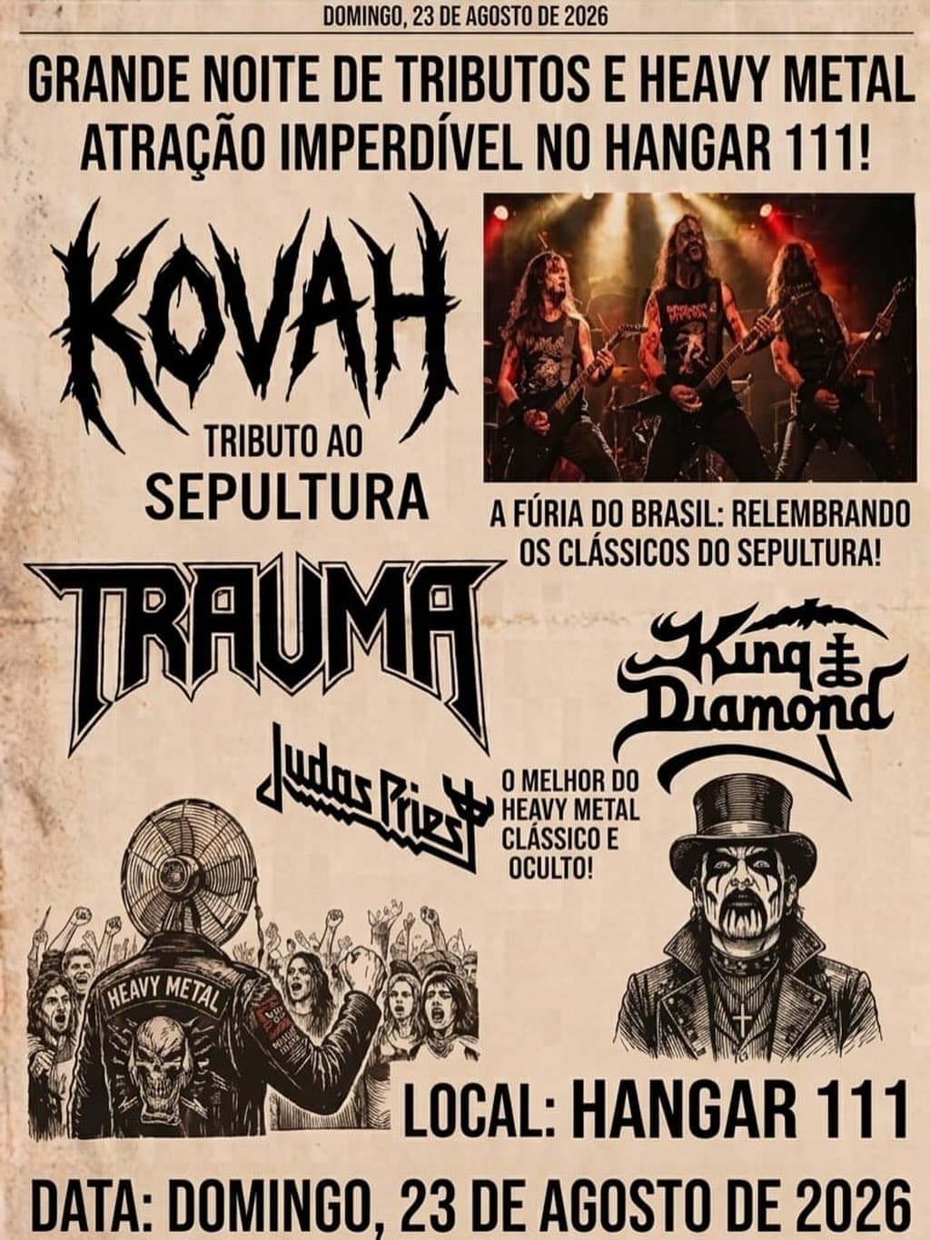 Flyer de Banda Trauma, Kovah Sepultura Tributo e mais 2 artistas