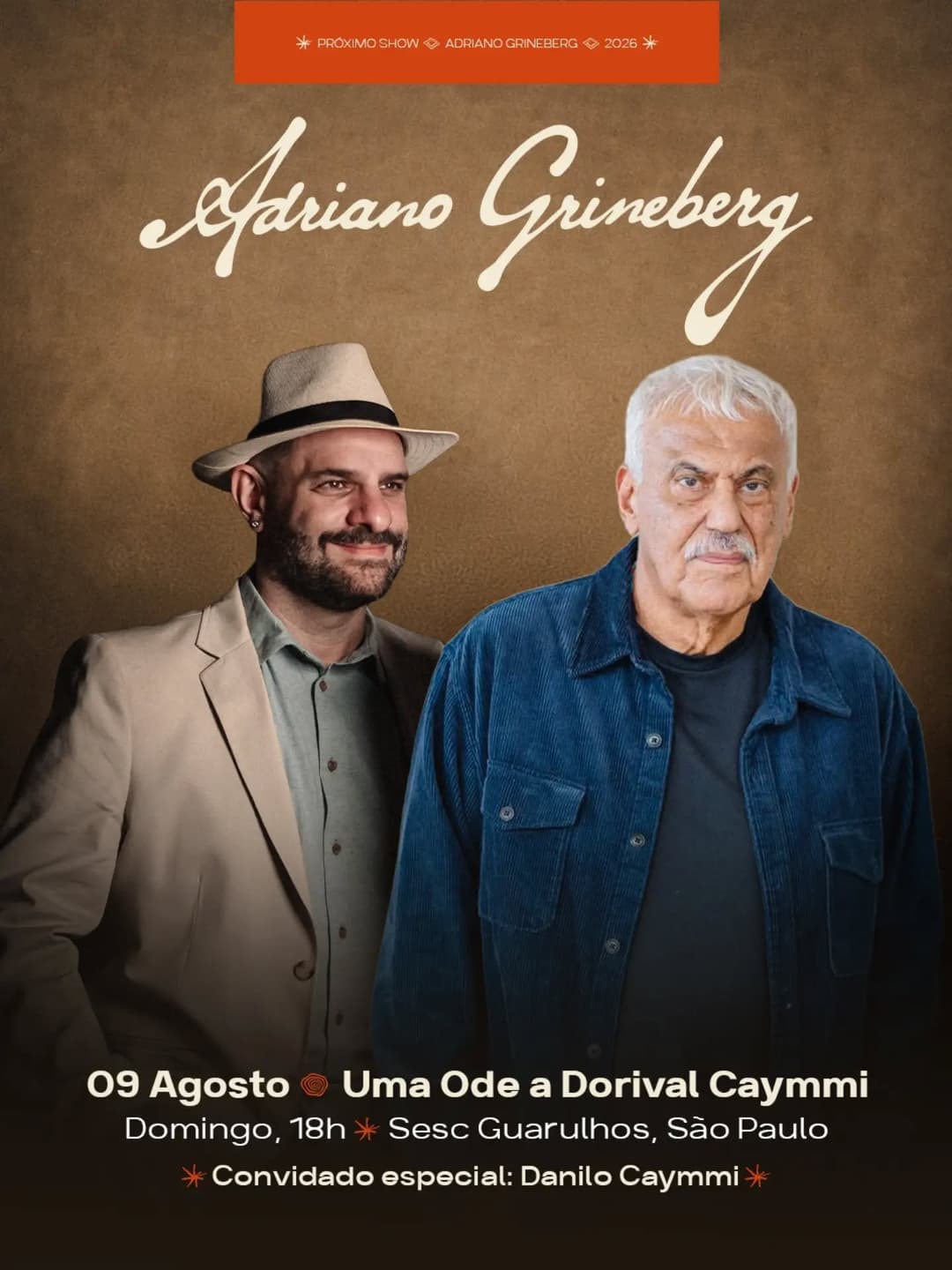 Flyer de Adriano Grineberg e Uma Ode a Dorival Caymmi