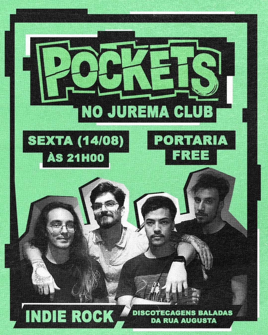 Flyer de Pockets, Arctic Monkeys, The Killers e Muse