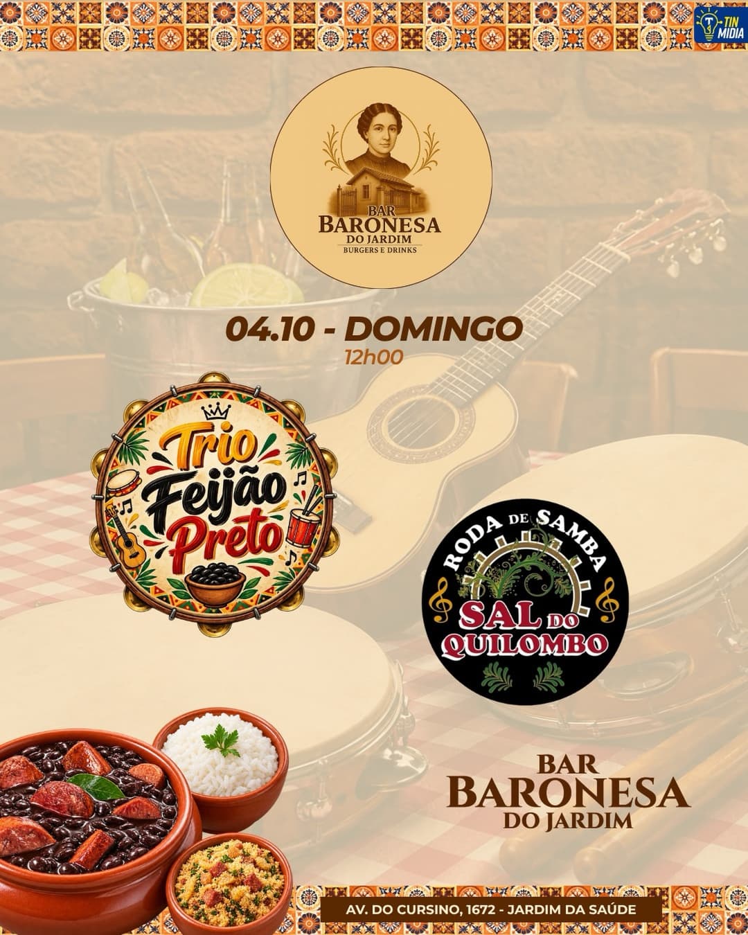 Flyer de Trio Feijão Preto e Roda de Samba Sal do Quilombo