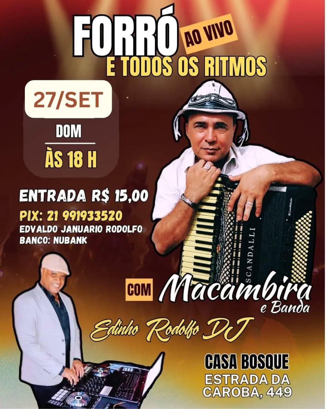 Flyer de Edinho DJ e Forró do Mestre Macambira