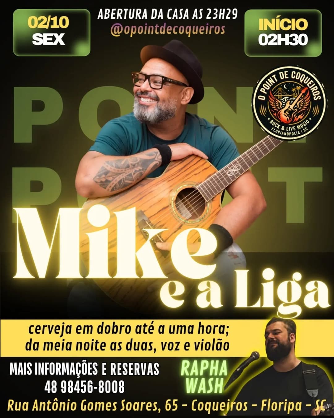 Flyer de Mike Douglas e Rapha Wash