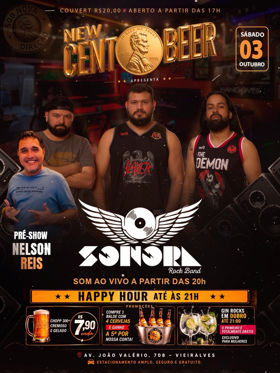 Flyer de Nelson Reis e Sonora Rock Band