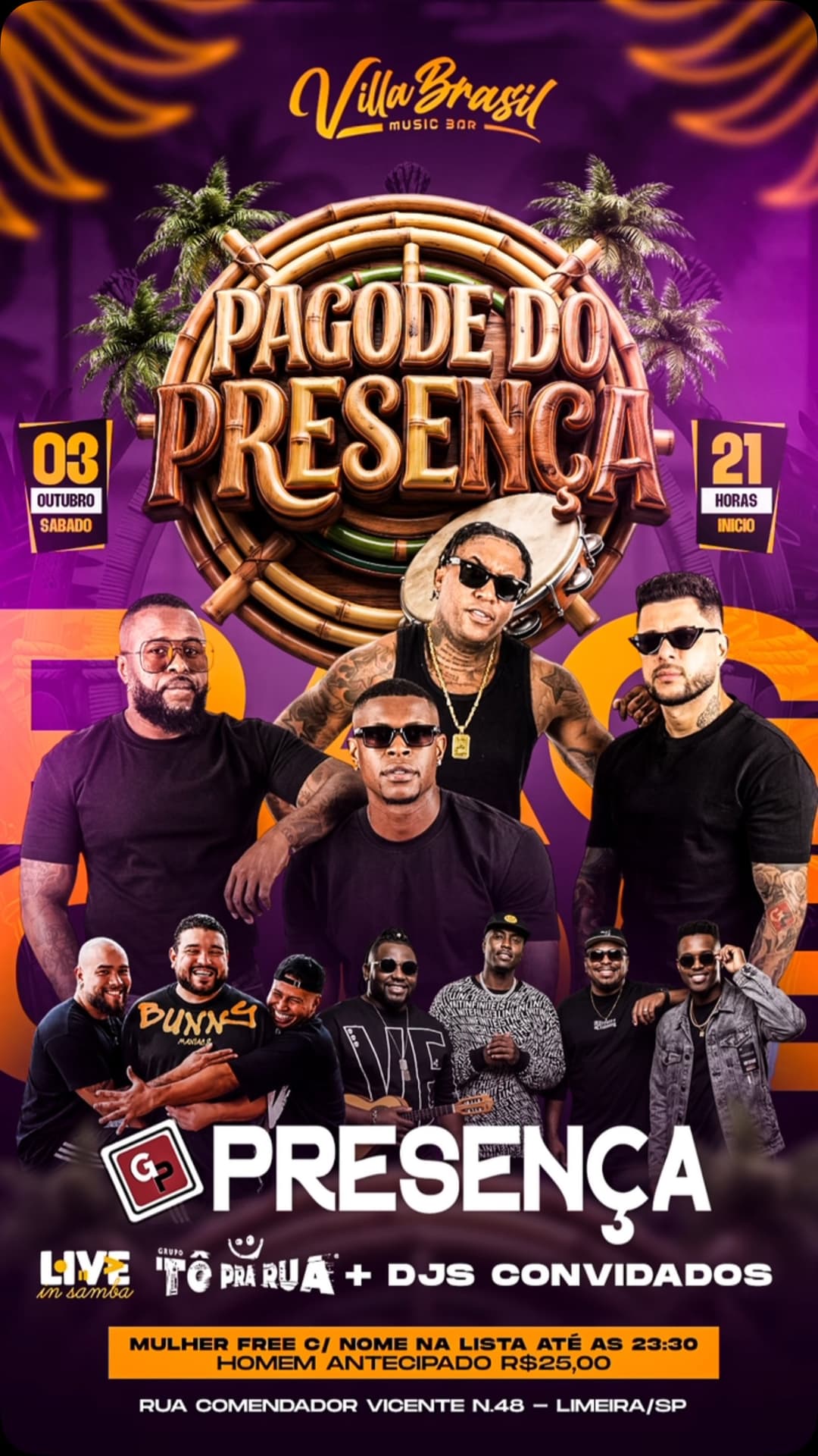 Flyer de Grupo Pê Pra Rua, + DJS CONVIDADOS e Live in Samba