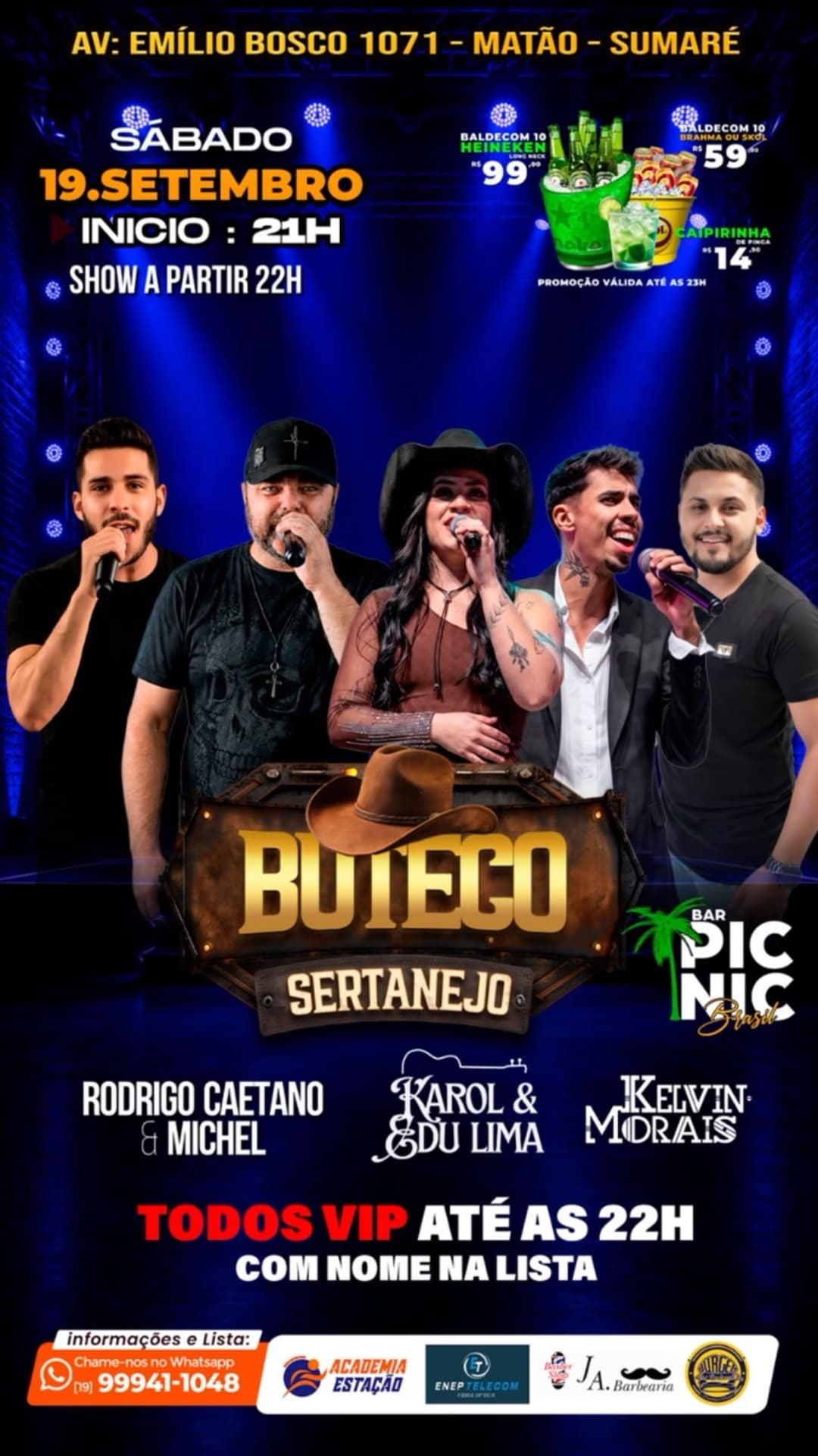 Flyer de Rodrigo Caetano & Michel e mais 2 artistas