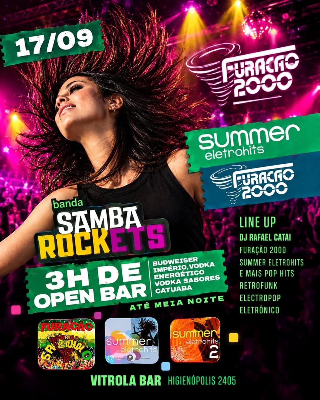 Flyer de Furacão 2000, Summer Eletrohits e mais 2 artistas