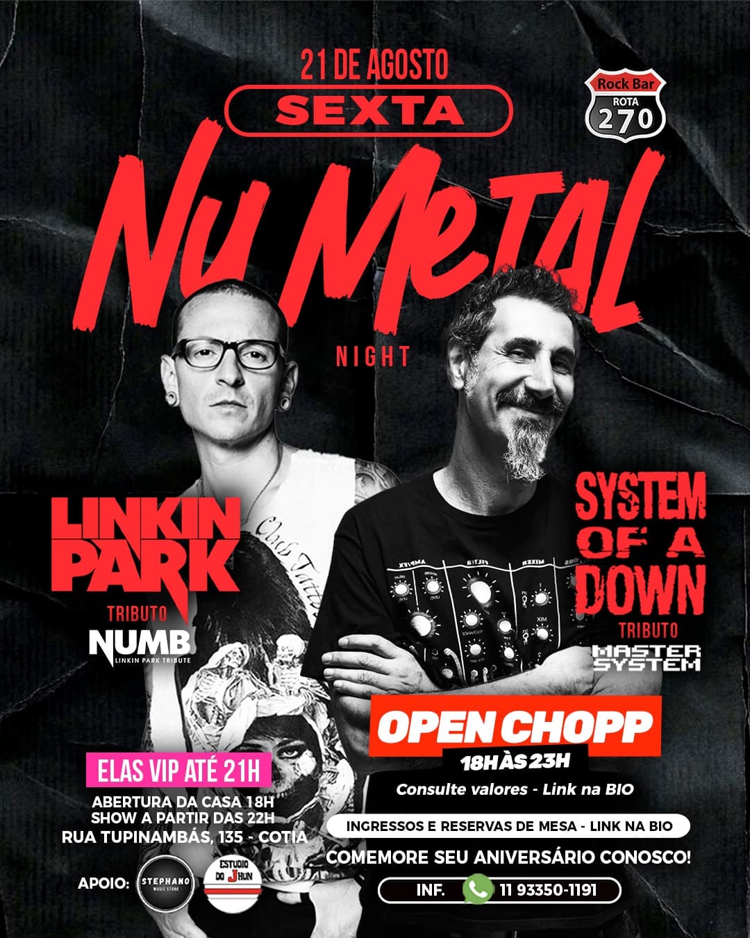 Flyer de System of a Down - Cover e Linkin Park Tributo