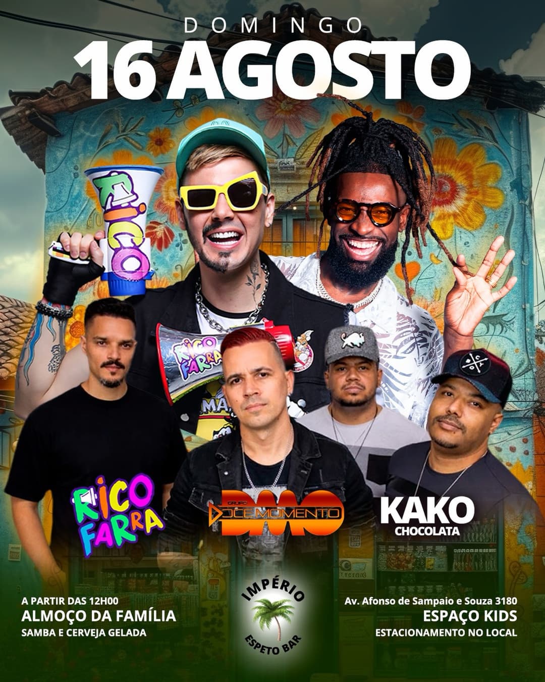 Flyer de Rico Farra, Grupo Doce Momento e Kako Chocolata