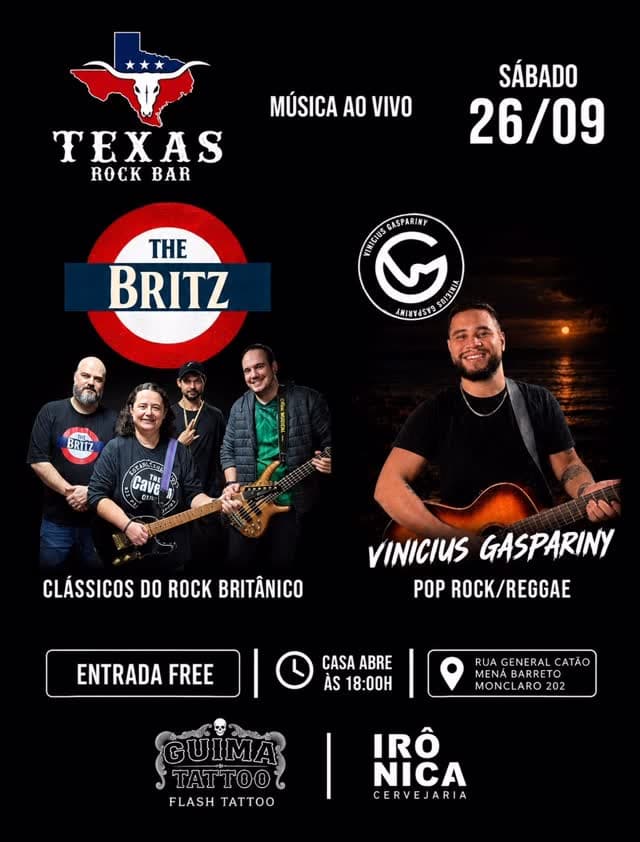 Flyer de The Britz e Vinicius Gaspariny