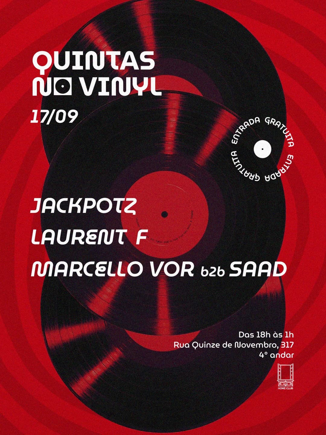 Flyer de Laurent F, JACKPOTZ, MARCELO V.O.R e SAAD