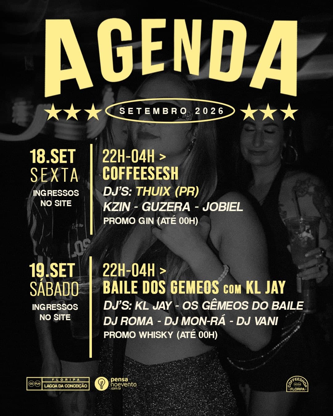 Flyer de KL Jay, Os Gêmeos do Baile, DJ Mon Rá e mais 2 artistas