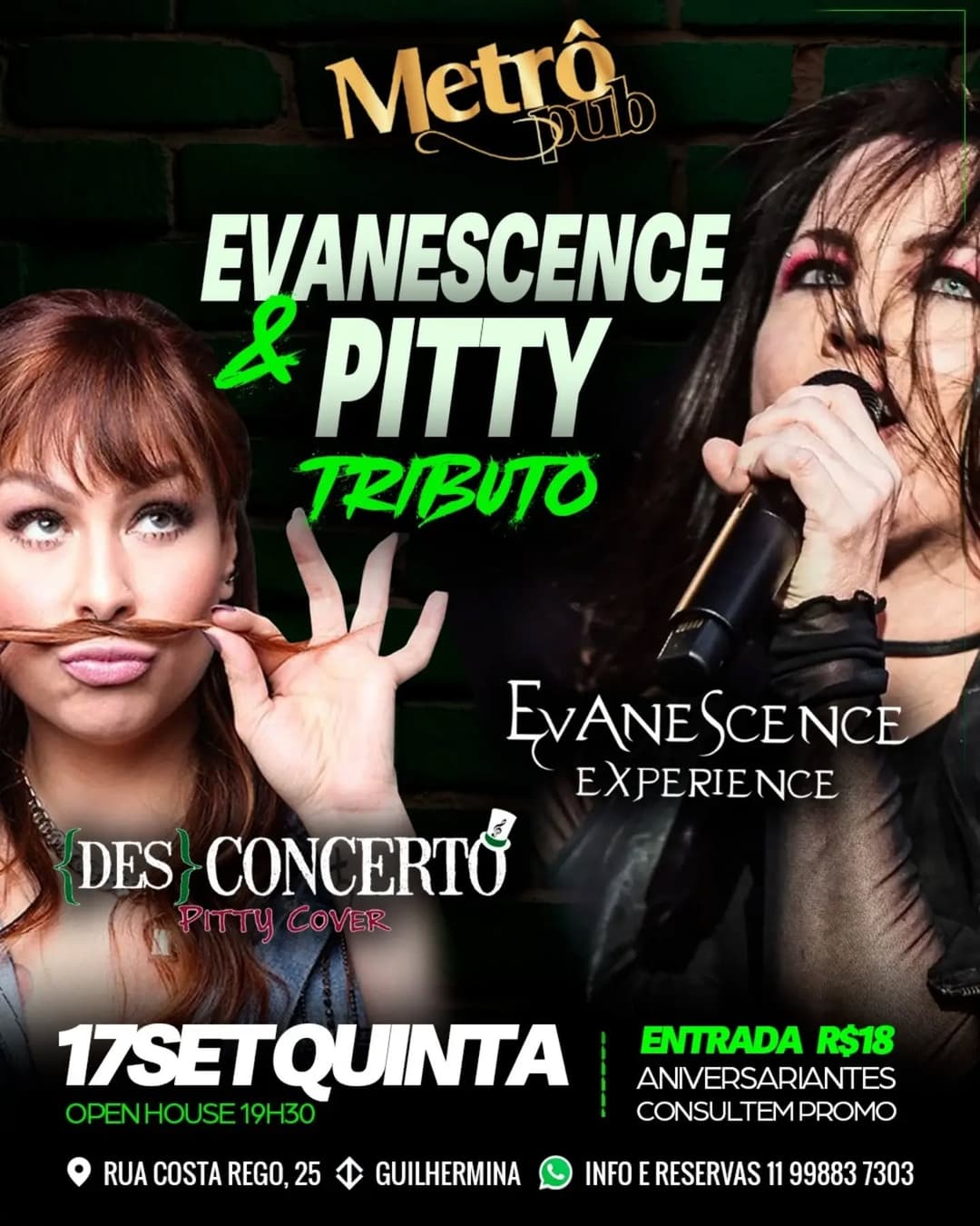 Flyer de Desconcerto e Evanescence Experience