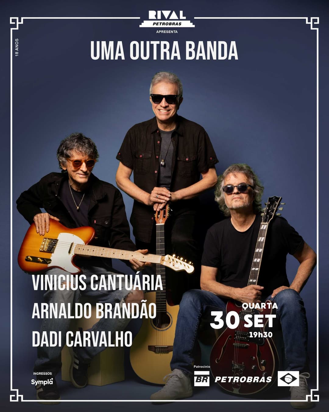 Flyer de Vinicius Cantuária, Arnaldo Brandão e Dadi Carvalho
