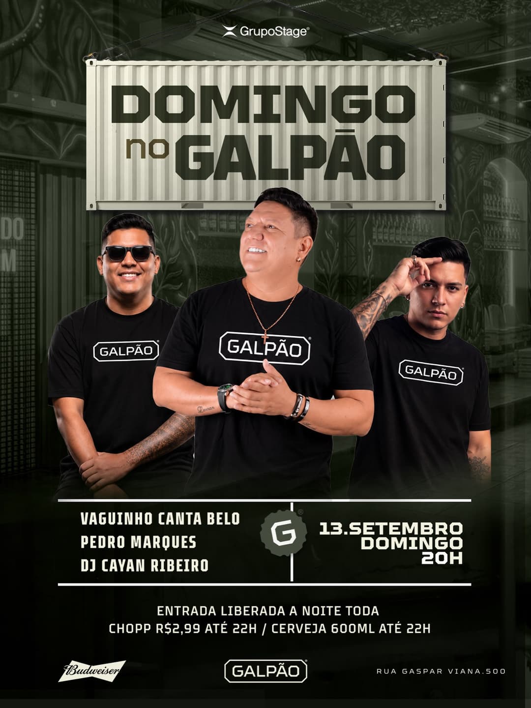 Flyer de Vaguinho DB, Pedro Marques e DJ Cayan o Fervo
