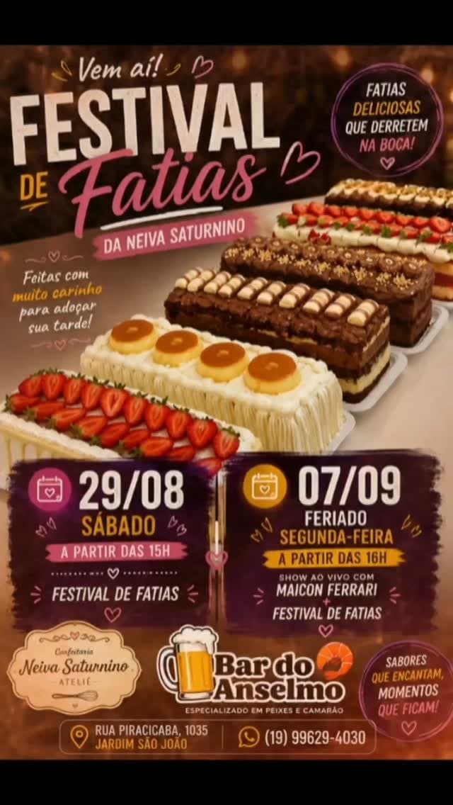 Flyer de Maicon Ferrari e Festival de Fatias da Neiva Saturnino