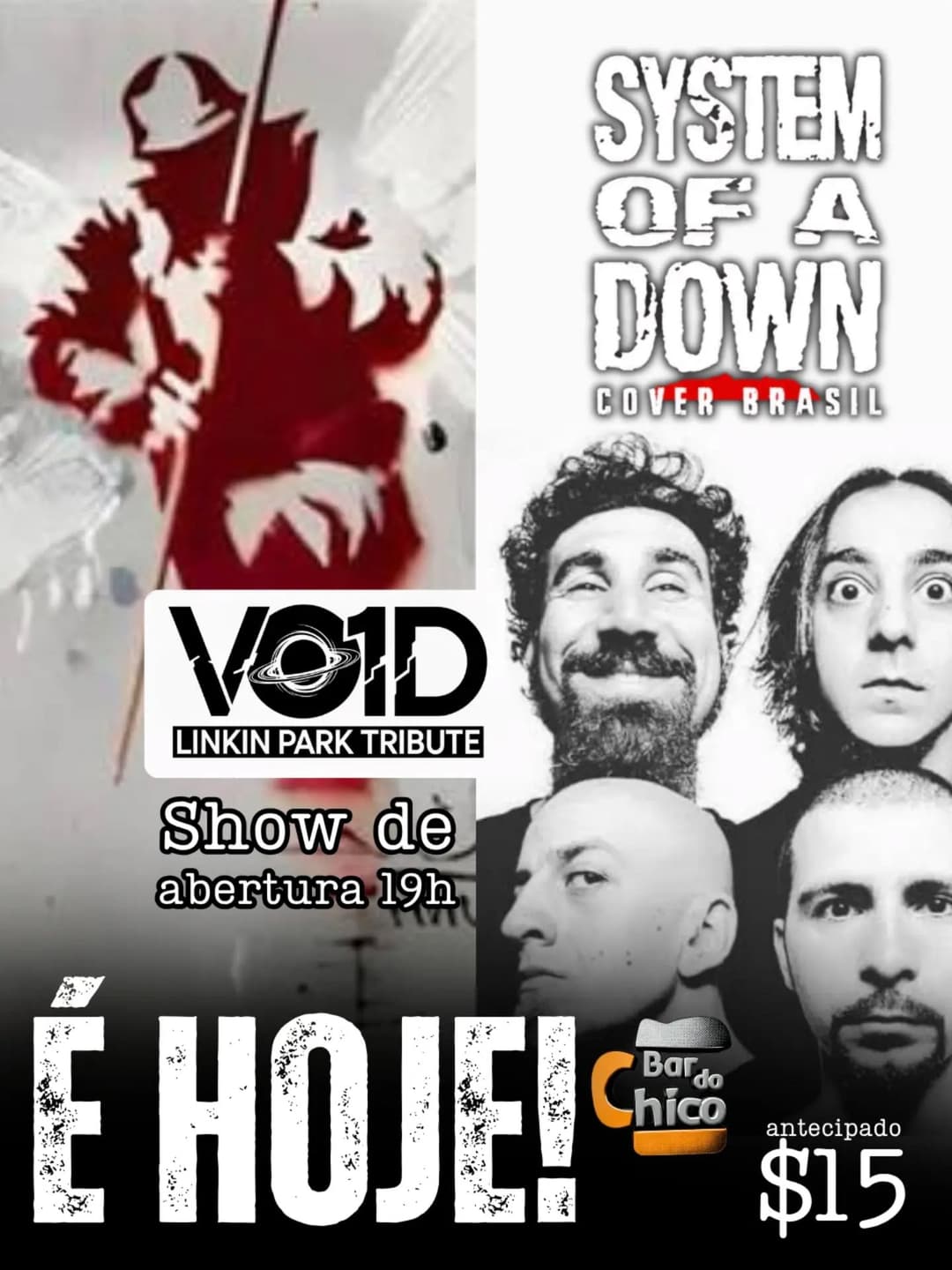 Flyer de System of a Down Cover Brasil e VOID LINKIN PARK TRIBUTE