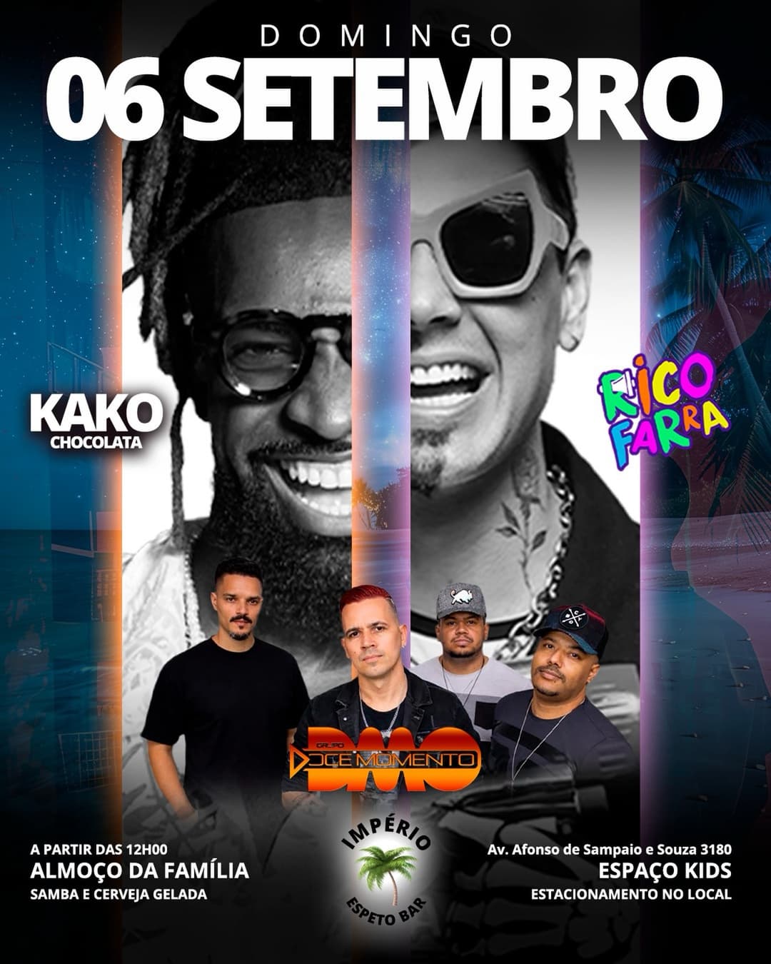 Flyer de Kako Chocolata, Rico Farra e Grupo Doce Momento