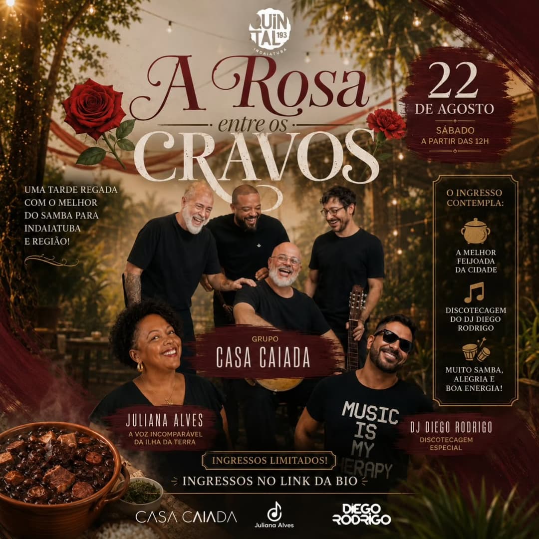 Flyer de Casa Caiada, Juliana Alves e DJ Diego Rodrigo