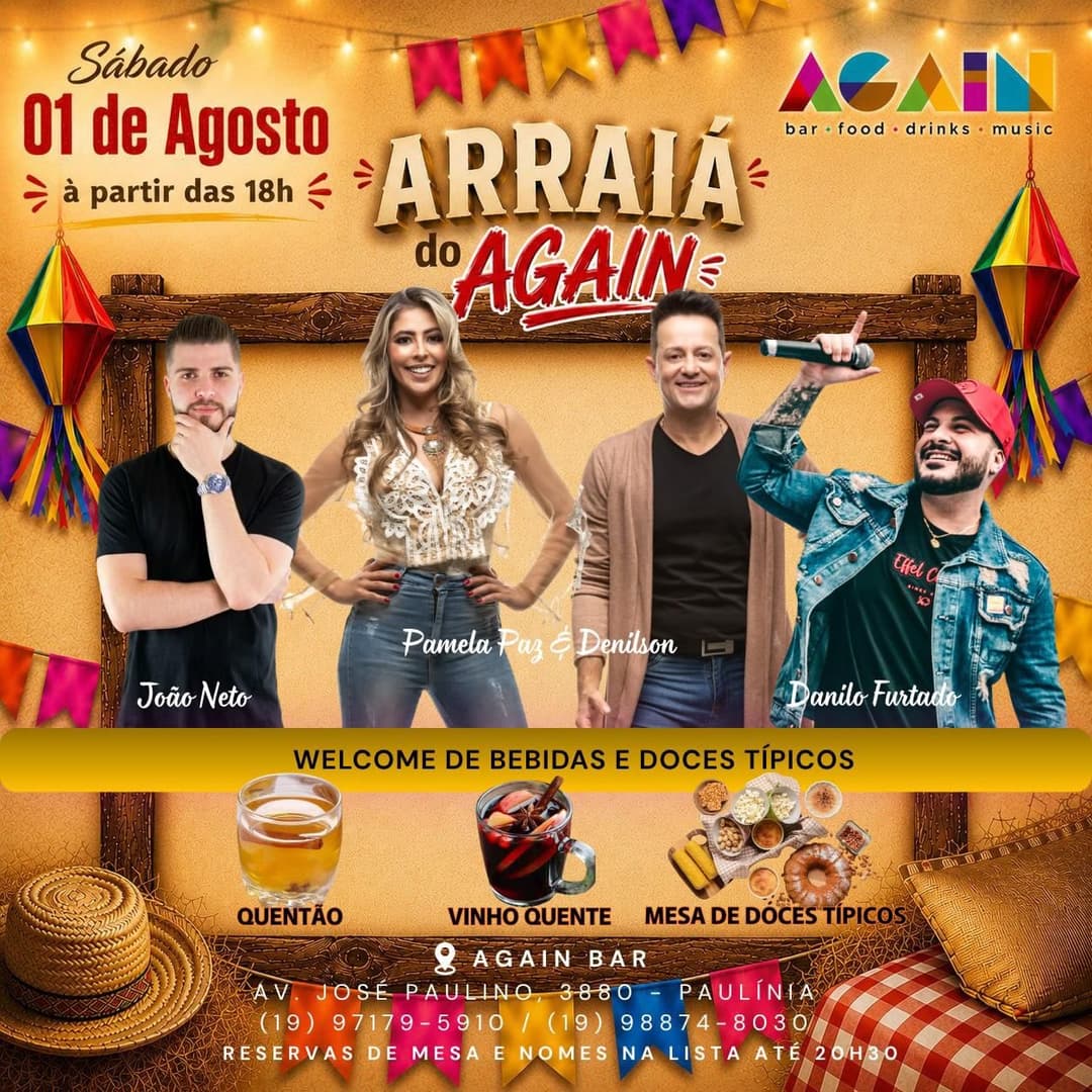 Flyer de Pamela Paz & Denilson, Danilo Furtado e João Neto