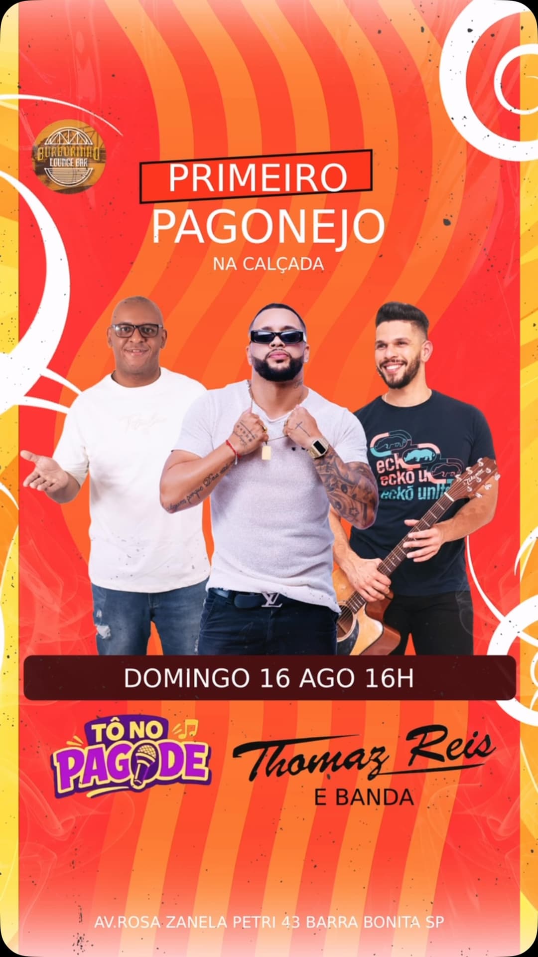 Flyer de Grupo Tono Pagode e Contato Thomaz Reis