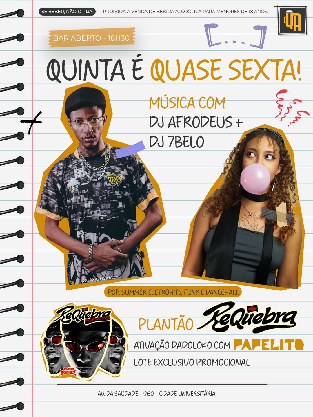 Flyer de Afrodeus, 7belo, Dadoloko e Papelito