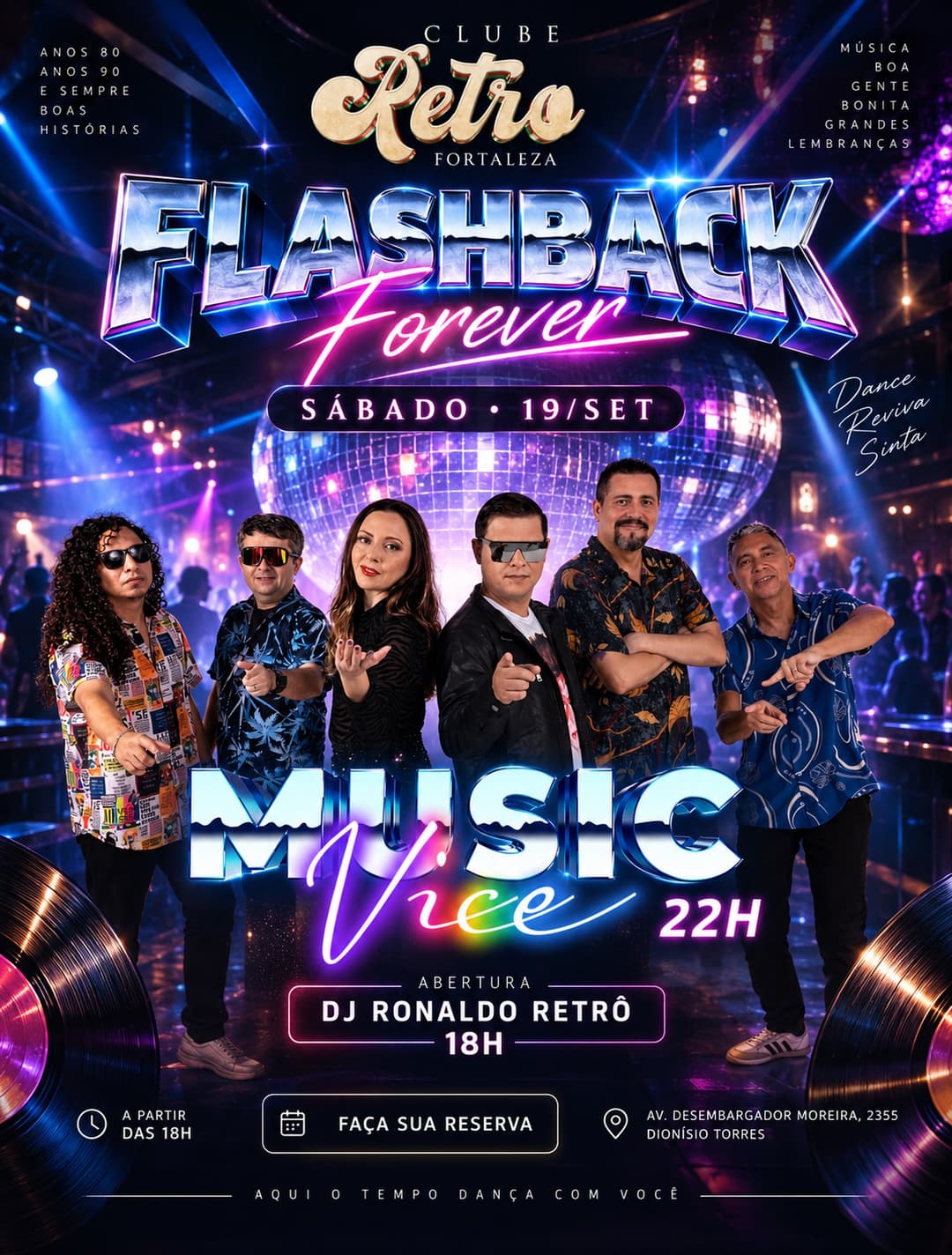 Flyer de Music Vice e DJ Ronaldo Retrô
