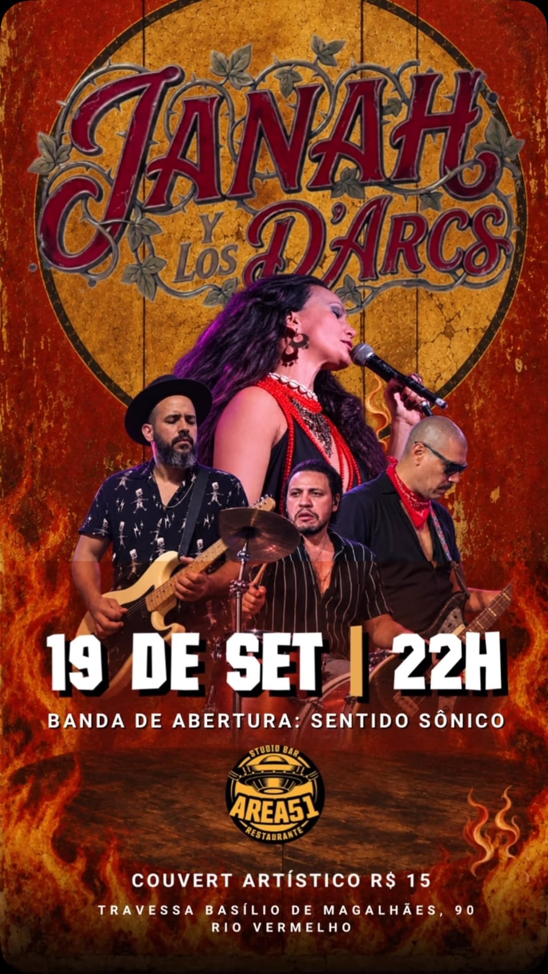 Flyer de Janah y Los D'Arcs e Sentido Sonico