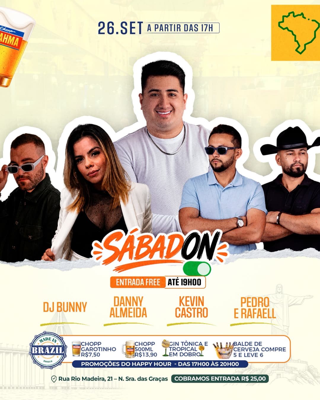 Flyer de Pedro&Rafaell, DJ Bunny, Danny Almeida e Kevin Castro