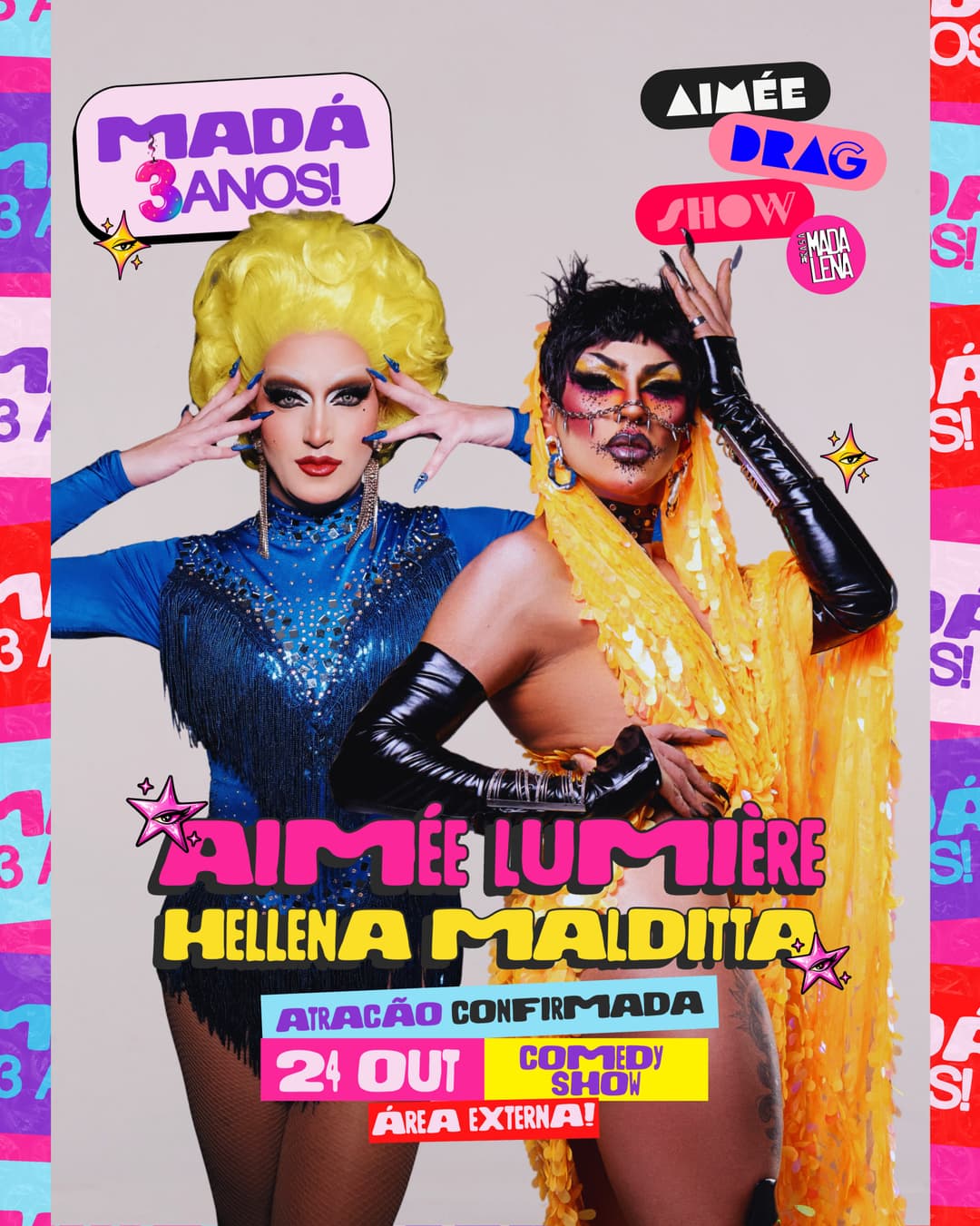 Flyer de Aimée Drag Show e Hellenamalditta