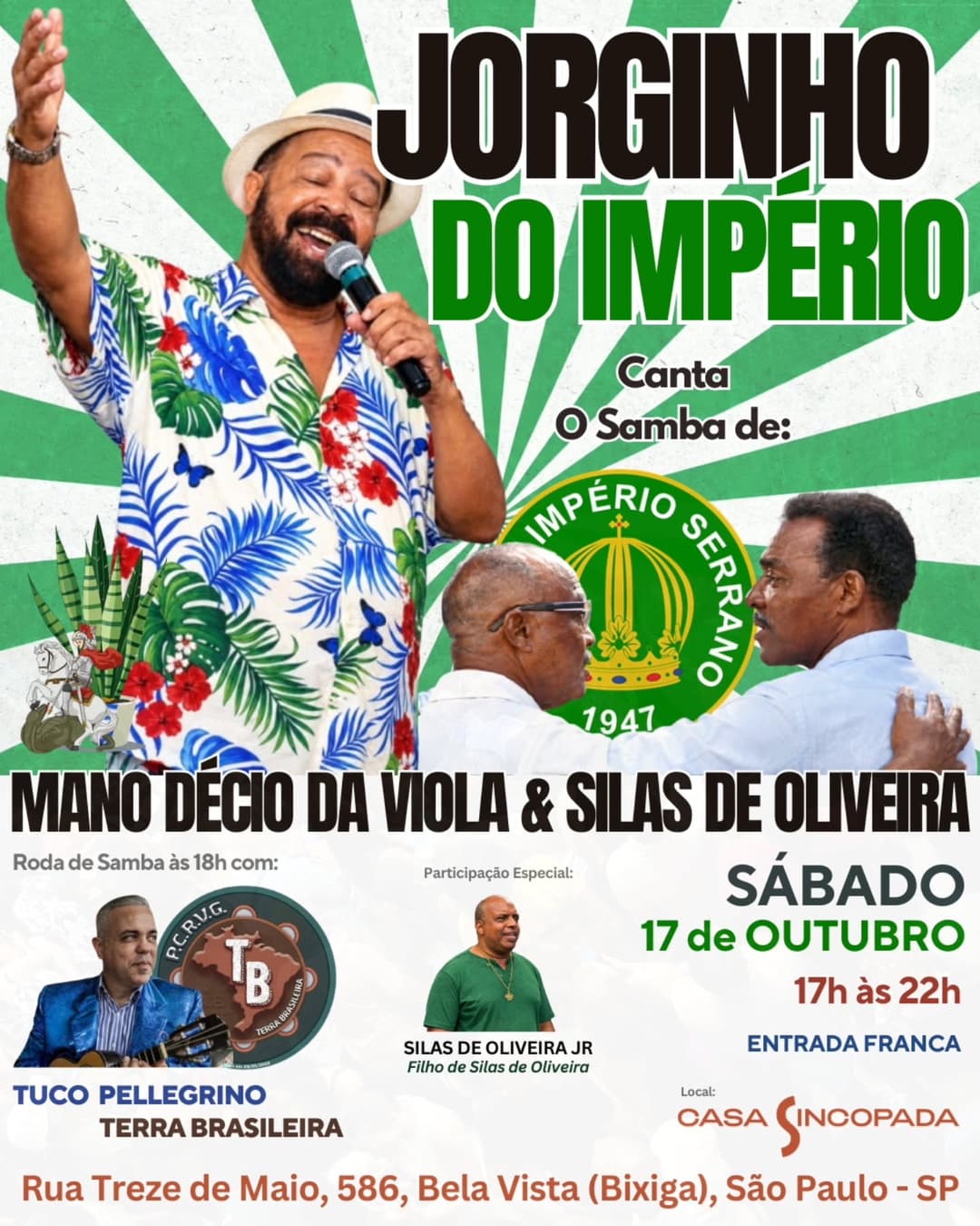 Flyer de Terra Brasileira, Jorginho do Império e mais 2 artistas