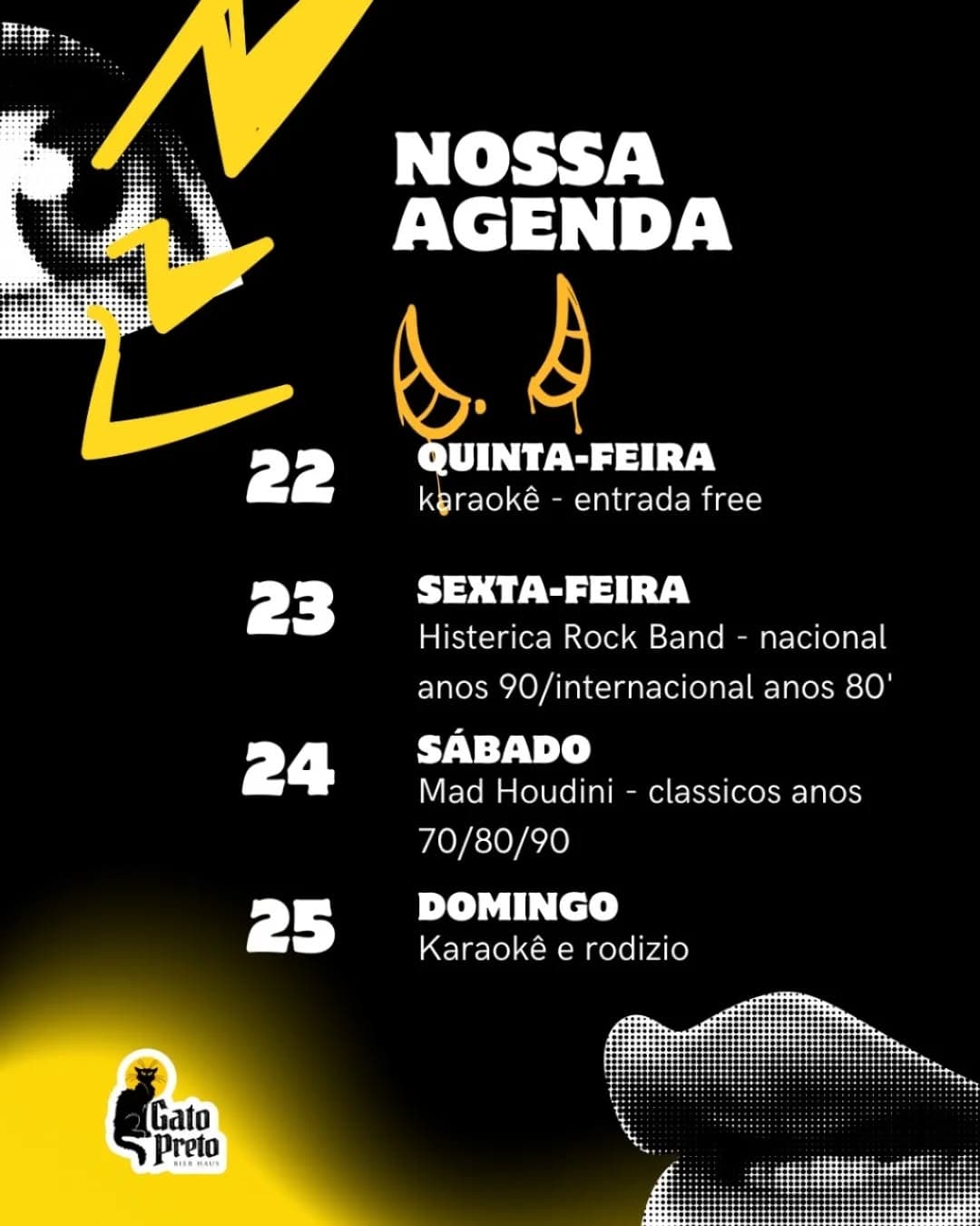 Flyer de Mad Houdini e Histerica Rock Band