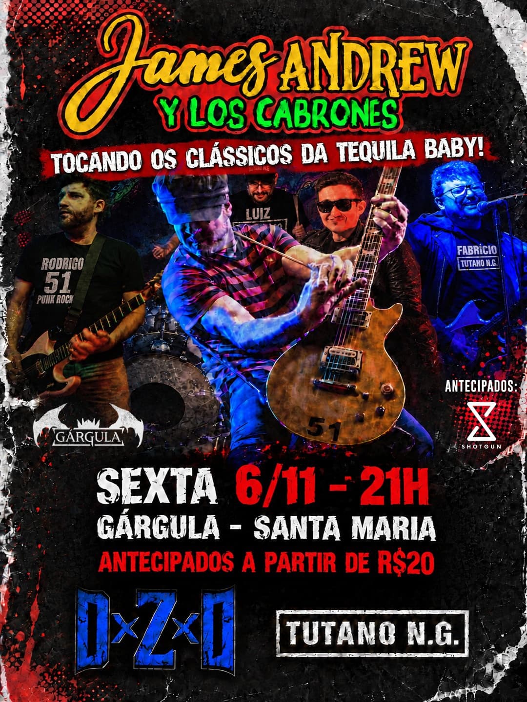 Flyer de James Andrew, DxZxO, Tutano NG e mais 2 artistas