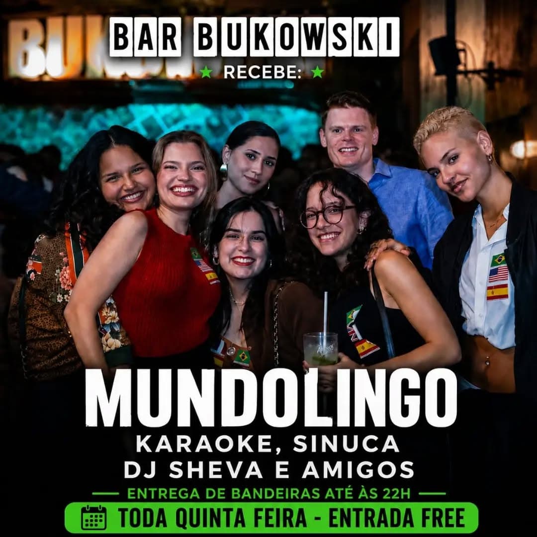 Flyer de Mundolingo e DJ SHEVA E AMIGOS