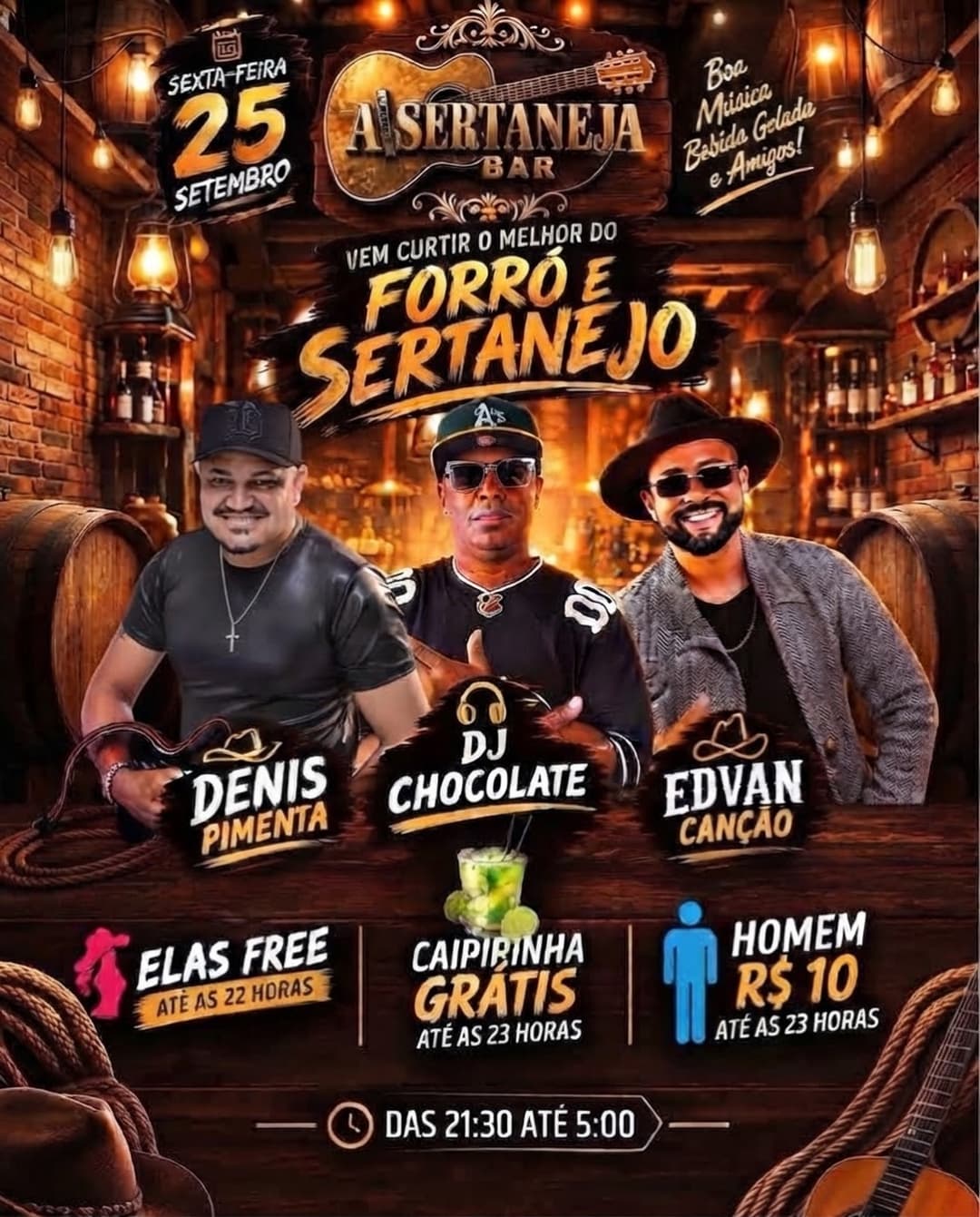 Flyer de DENIS PIMENTA, DJ Chocolate e EDVAN CANÇÃO