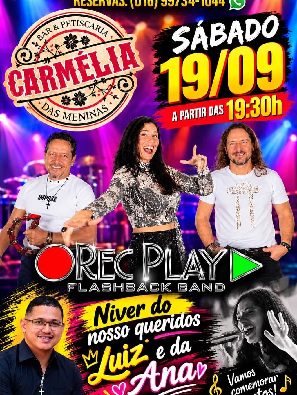 Flyer de Luiz, Rec Play Flashback Band e ANA$