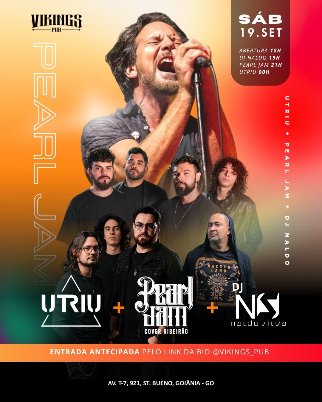Flyer de UTRIU, DJ Naldo e Pearl Jam Cover Ribeirão