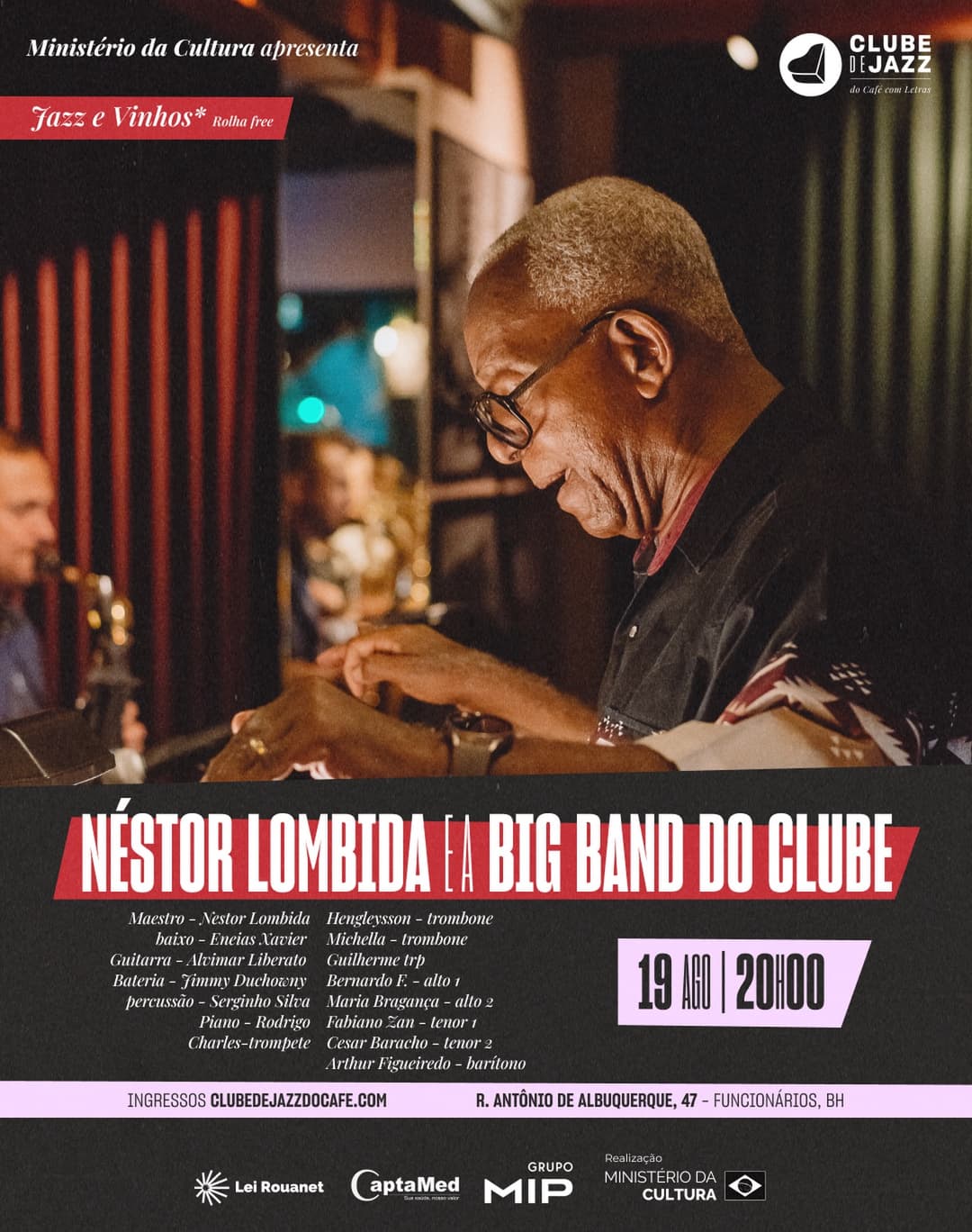 Flyer de Nestor Lombida e a Big Band do Clube