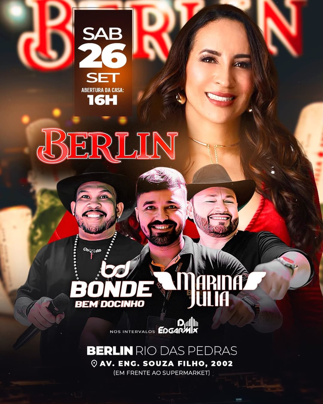 Flyer de Bonde Bem Docinho e Marina Julia
