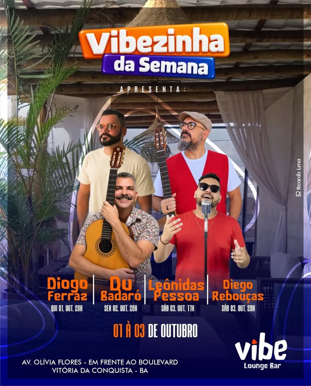 Flyer de Diogo Ferraz, Du Badaró e mais 2 artistas