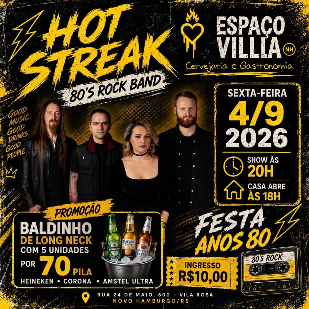 Flyer de Banda Hot Streak, Marlo Lustosa e mais 2 artistas