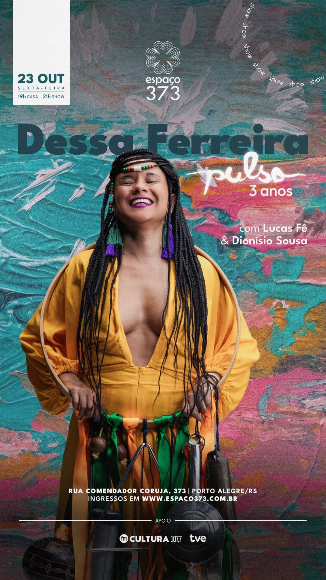 Flyer de Dessa Ferreira, Lucas Fê e Dionísio Sousa