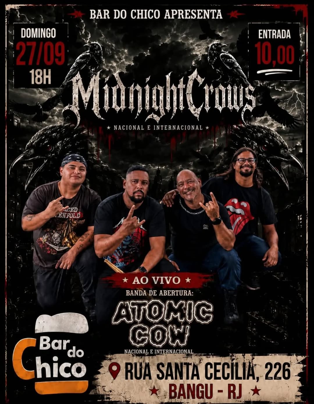 Flyer de Midnight Crows e Atomic Cow