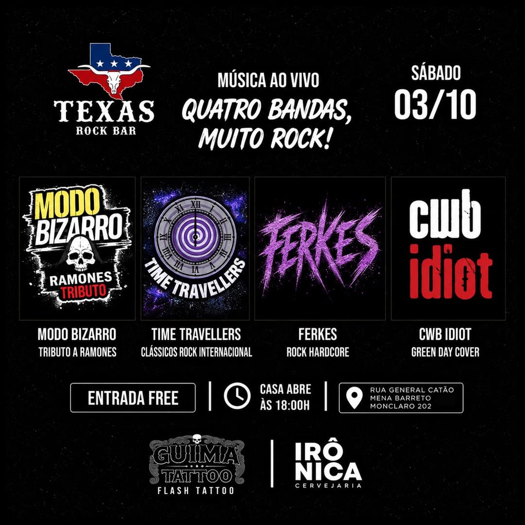 Flyer de Banda Time Travellers, Banda Ferkes e mais 2 artistas