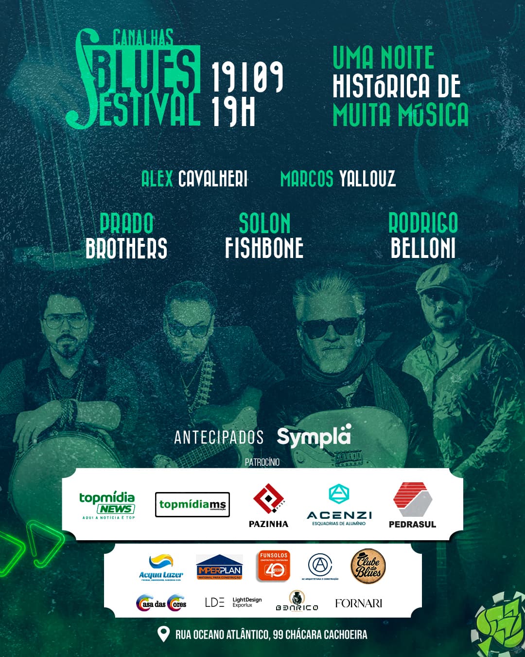 Flyer de Prado Brothers, Solon Fishbone, Rodrigo Belloni, Alex Cavalheri e Marcos Yallouz