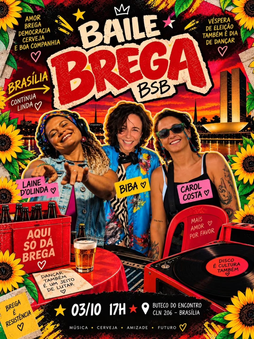 Flyer de Baile Brega BsB, DJ Laine D'Olinda e mais 2 artistas