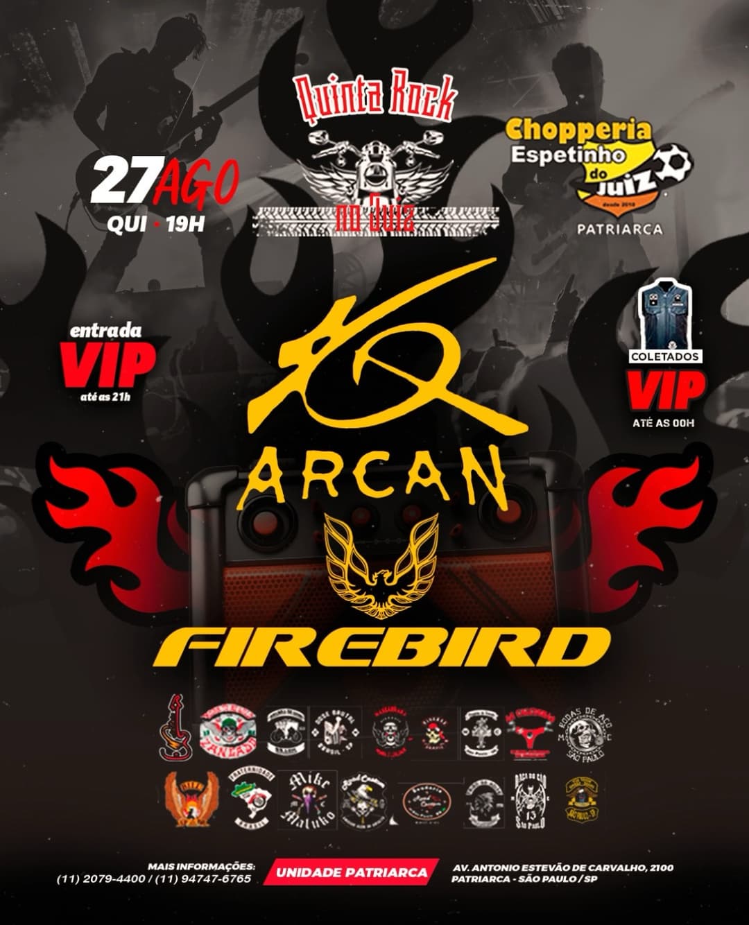 Flyer de Arcan Classic Rock e Banda Firebird