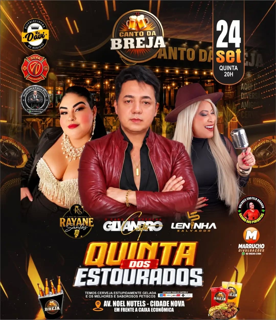 Flyer de Rayane Santos, Glyandro Costa e Leninha Salvador